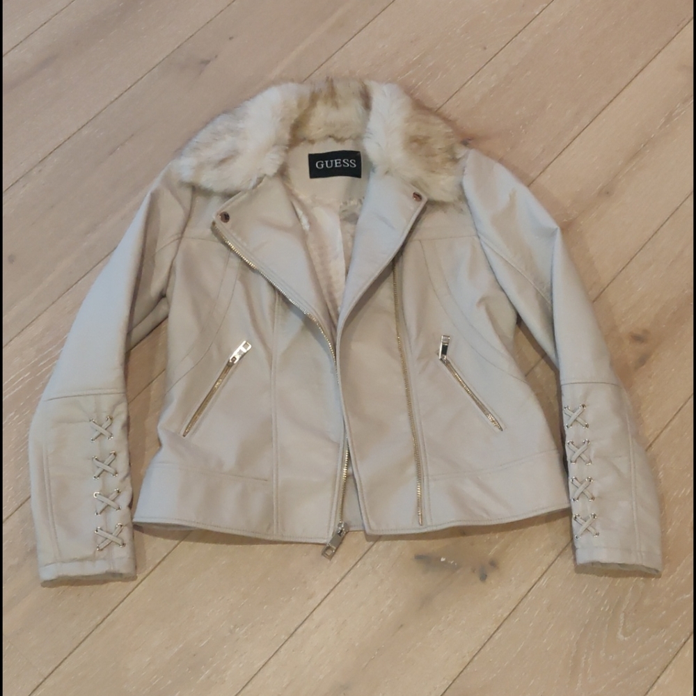 Stunning Guess Vegan Leather Jacket with Gold Detail